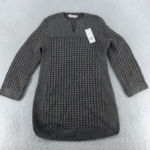 Tory Burch Sweater Womens Extra Small Gray Shetland Wool Silk Open Knit Pullover